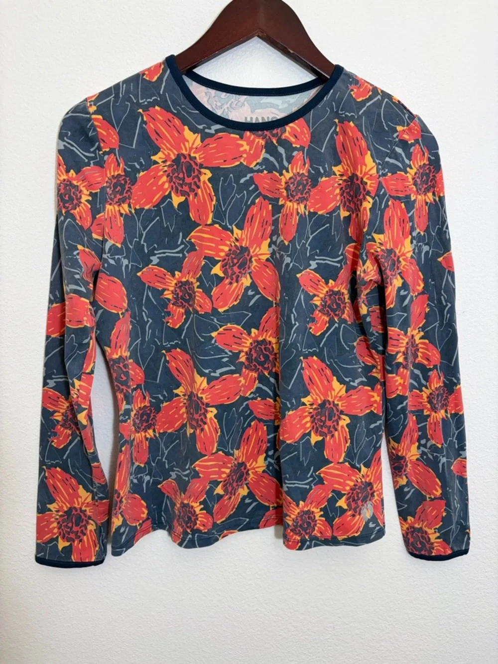 Hang Ten Red-Orange Floral Long Sleeve Swim Beach Rash Guard